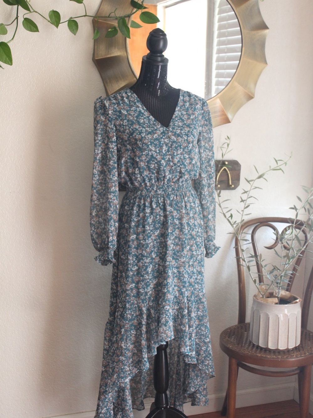 Floral Maxi Dress in Blue & White Like New